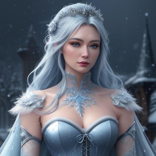 Snowy Palace Woman with Silver Embroidery