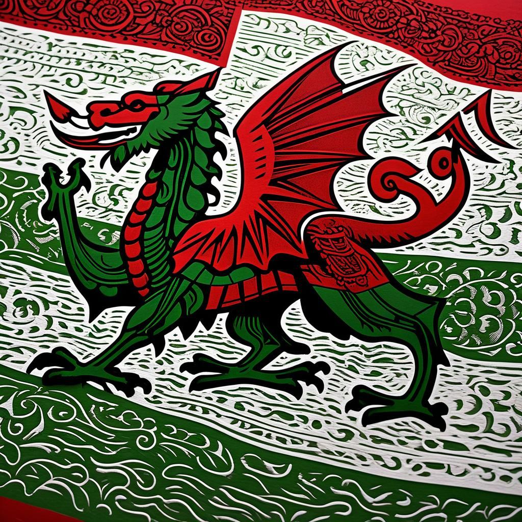 Detailed Screen Print of the Welsh Flag