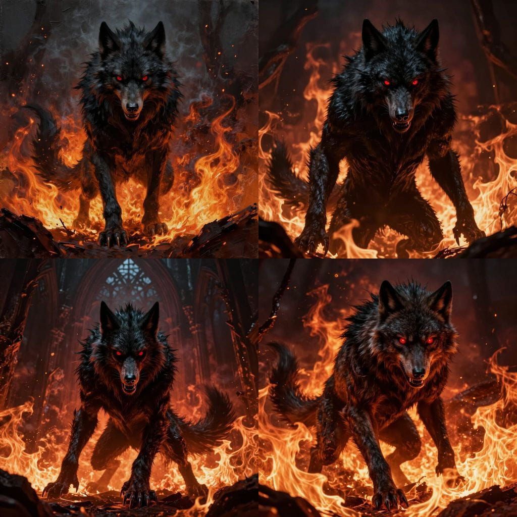Evil Werewolf in Hellfire, Gothic Art Style