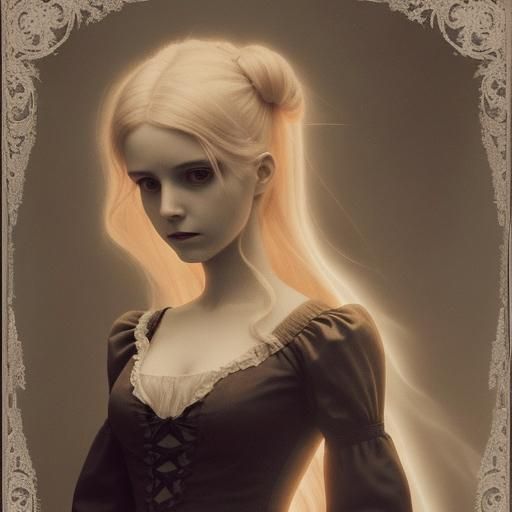 Victorian Ghost with Flame Hair in Bedroom