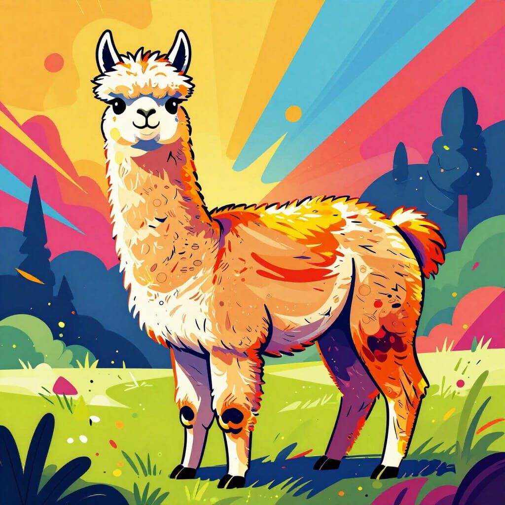 Artistic Alpaca Illustration with Bold Outlines