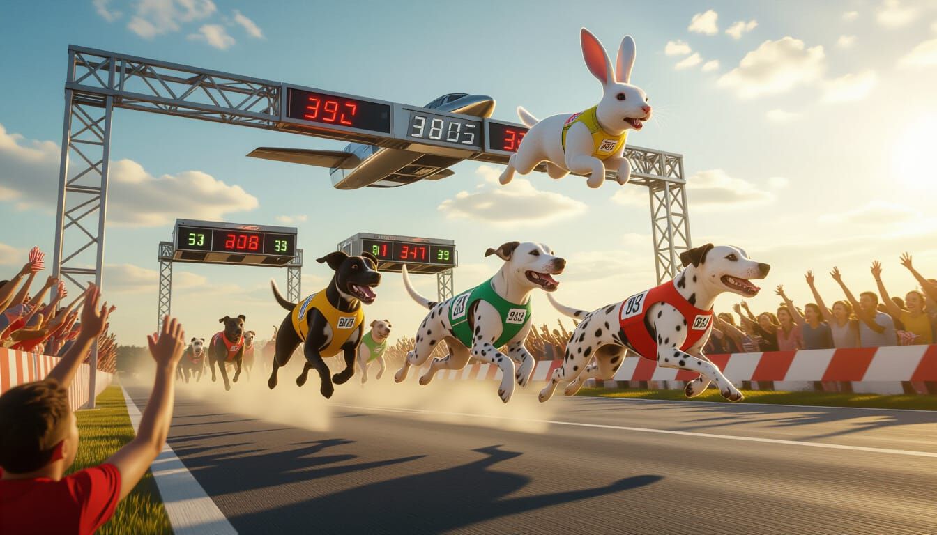 Epic Flying Dalmatian Dog Race at Sunset