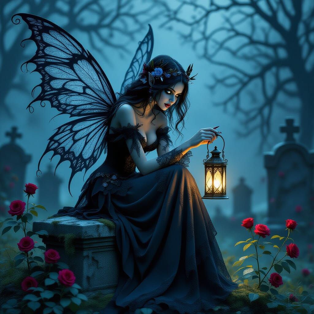 Gothic Fairy in Graveyard Digital Painting