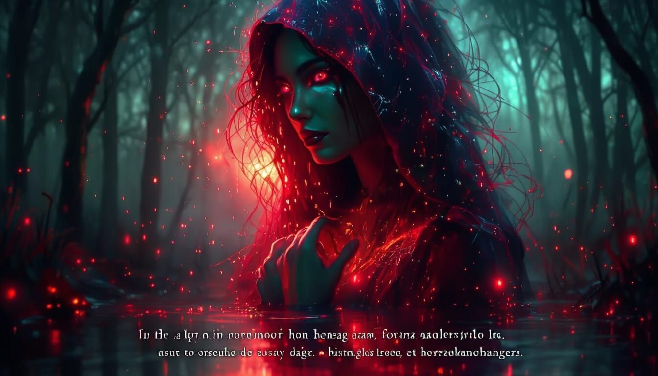 Scarlet Woman Embodies Silent Courage in Dark Fantasy Art