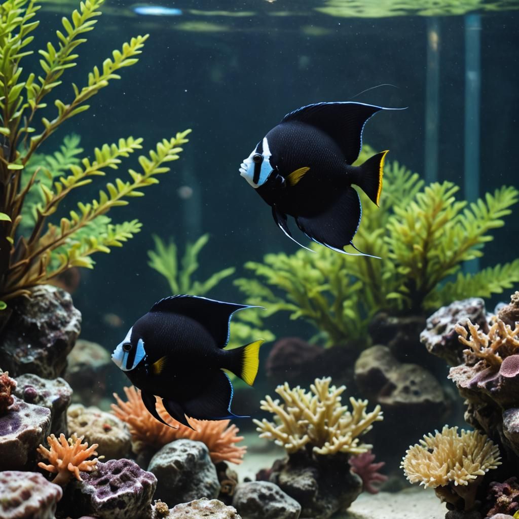 Black Angelfish Swimming in Picturesque Aquarium