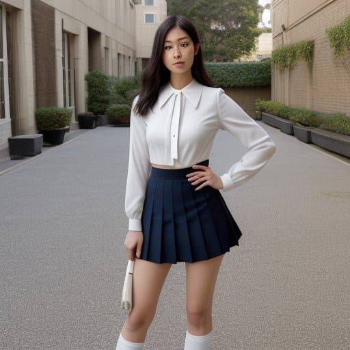 Teenage Girl in Stylish Japanese School Uniform with Unique ...
