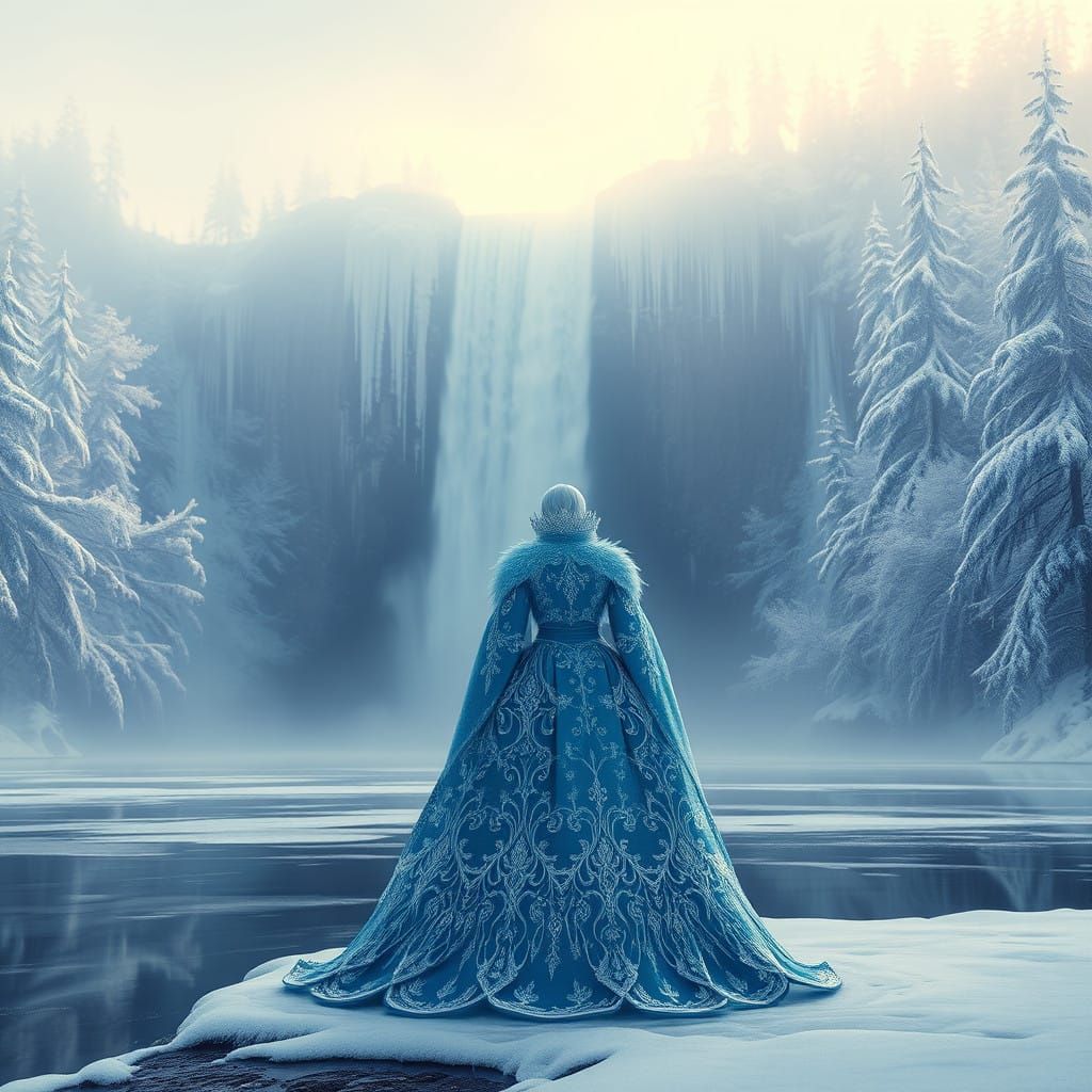 Snow Queen Majestically Rules Frozen Wonderland in Ethereal...