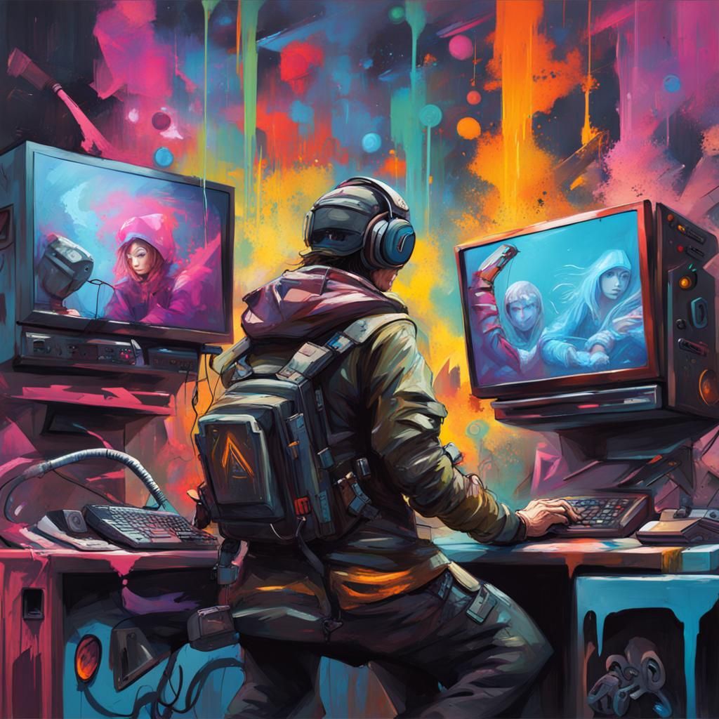 Futuristic Gamers in Graffiti Art Style