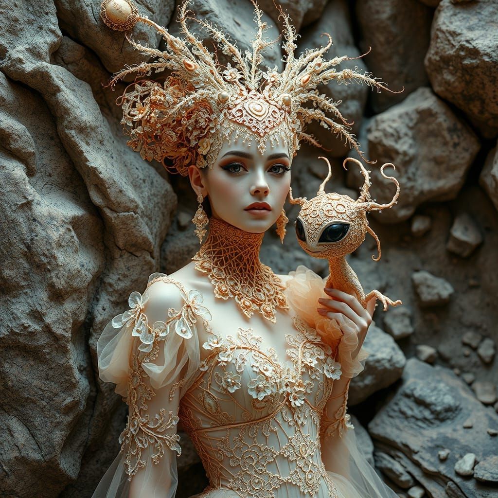 Ethereal Amoeboid Goddess with Alien Companions in a Whimsic...