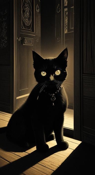 Gothic House and Kitten in Banksy Woodblock Style