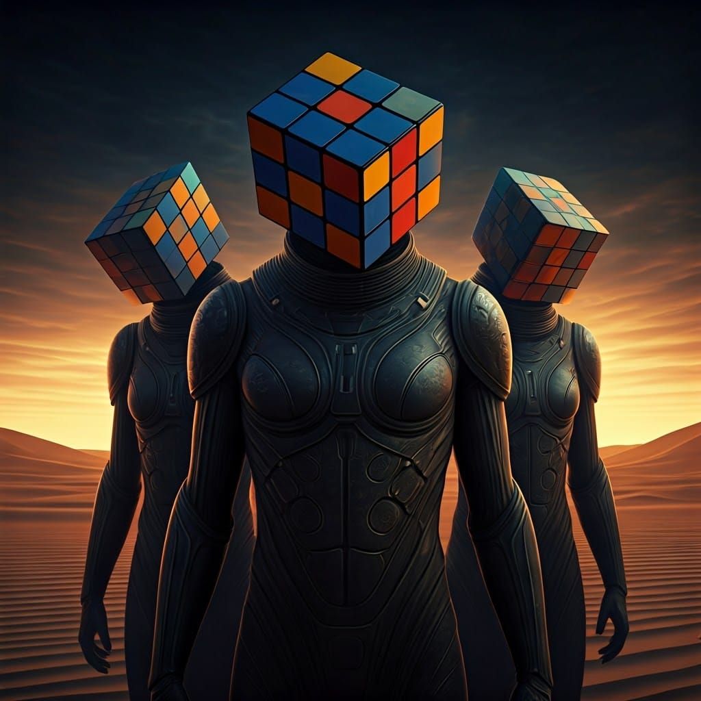 Mysterious, High-Tech Beings with Rubik's Cube Heads in a Fu...