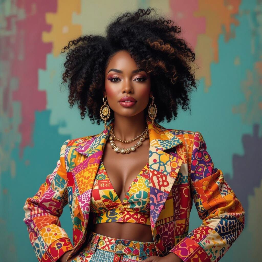 Vibrant Afro-American Woman Portrait in Pop Art Style