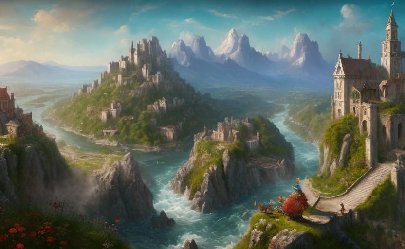 Confluence of Rivers with Cave Village, D&D Style