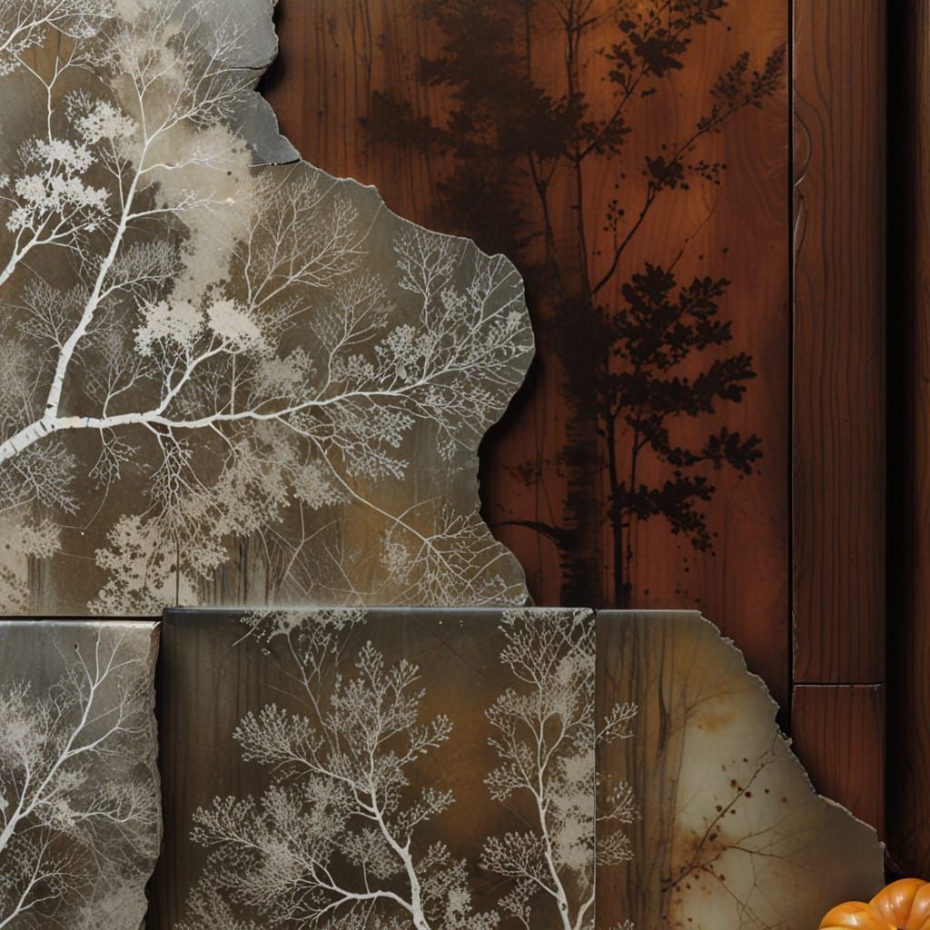 Foggy Birch Forest with Wax-Sealed Bridge and Pumpkins