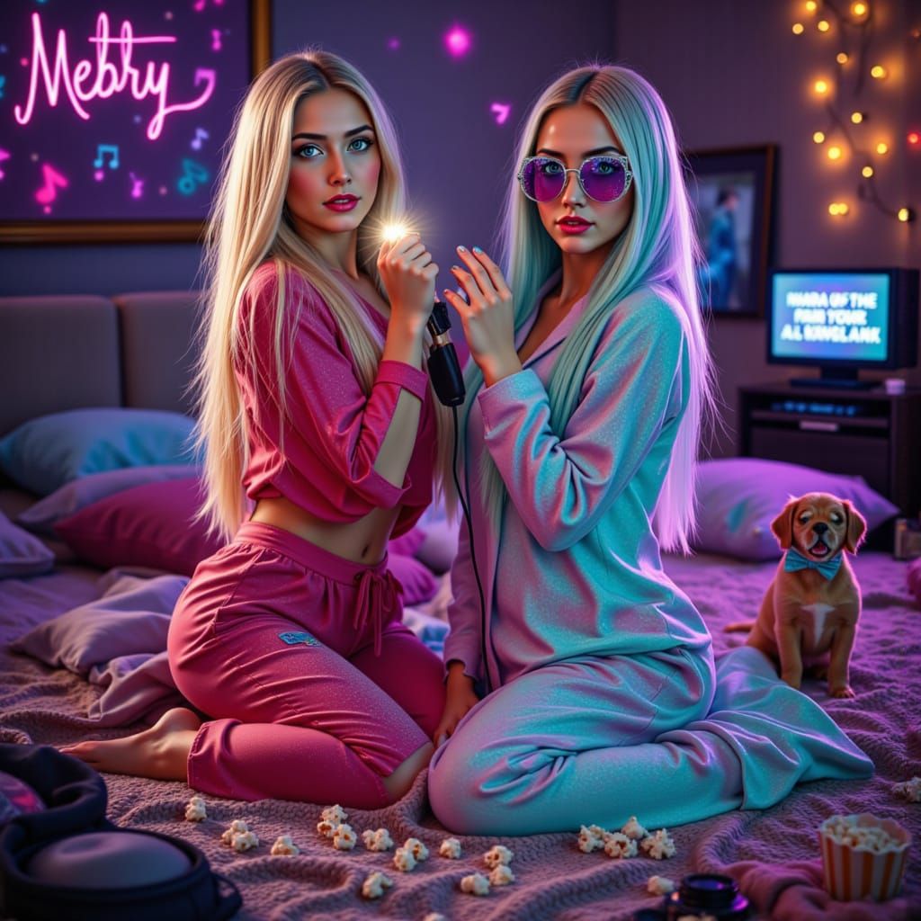 Karaoke Queens: Sisters Sing Amidst Neon Chaos