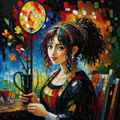 Rustic Mosaic Patchwork in Expressionist Oil Painting