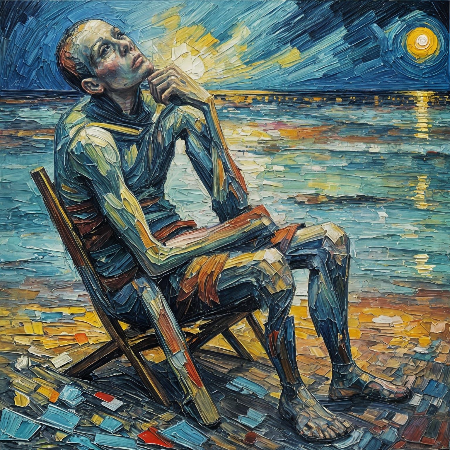 Ethereal Neo-Expressionist Oil Painting, Thick Textured Laye...