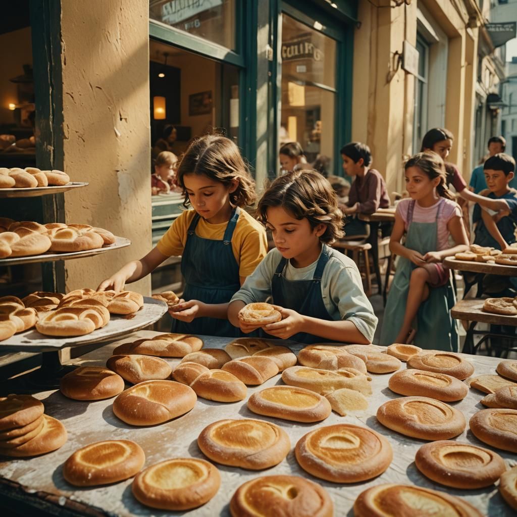 Children Play with Bread in Warm Bakery
