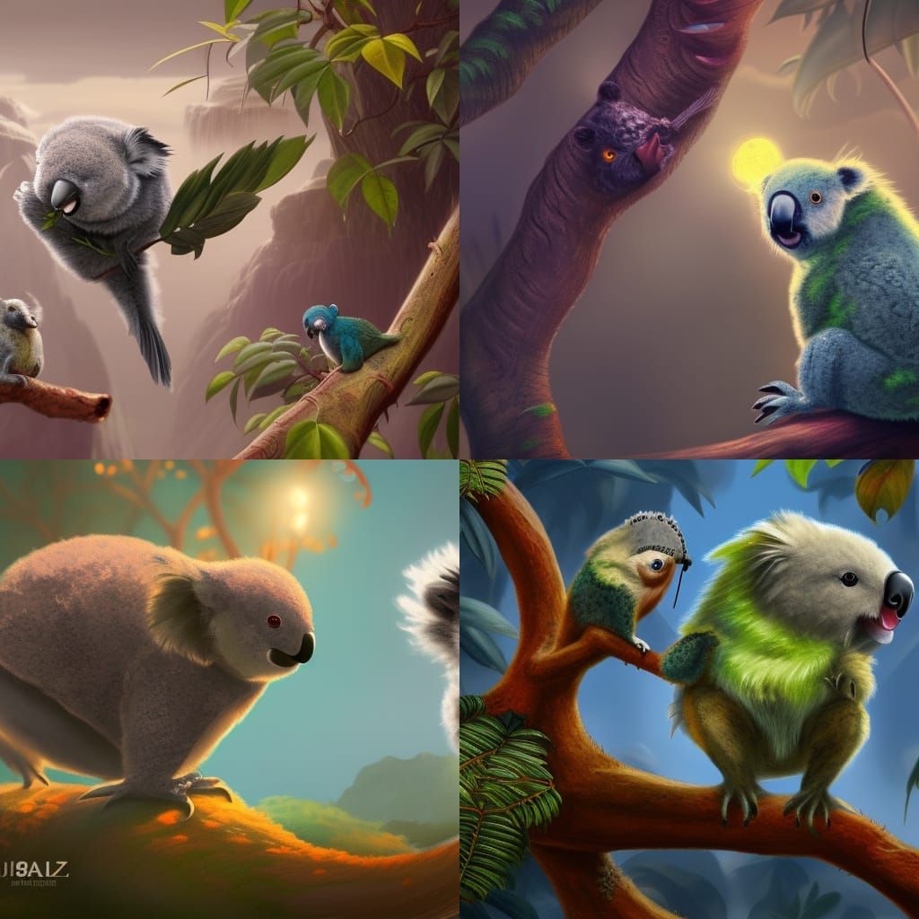 Kiwi Bird and Koala in Detailed Matte Painting