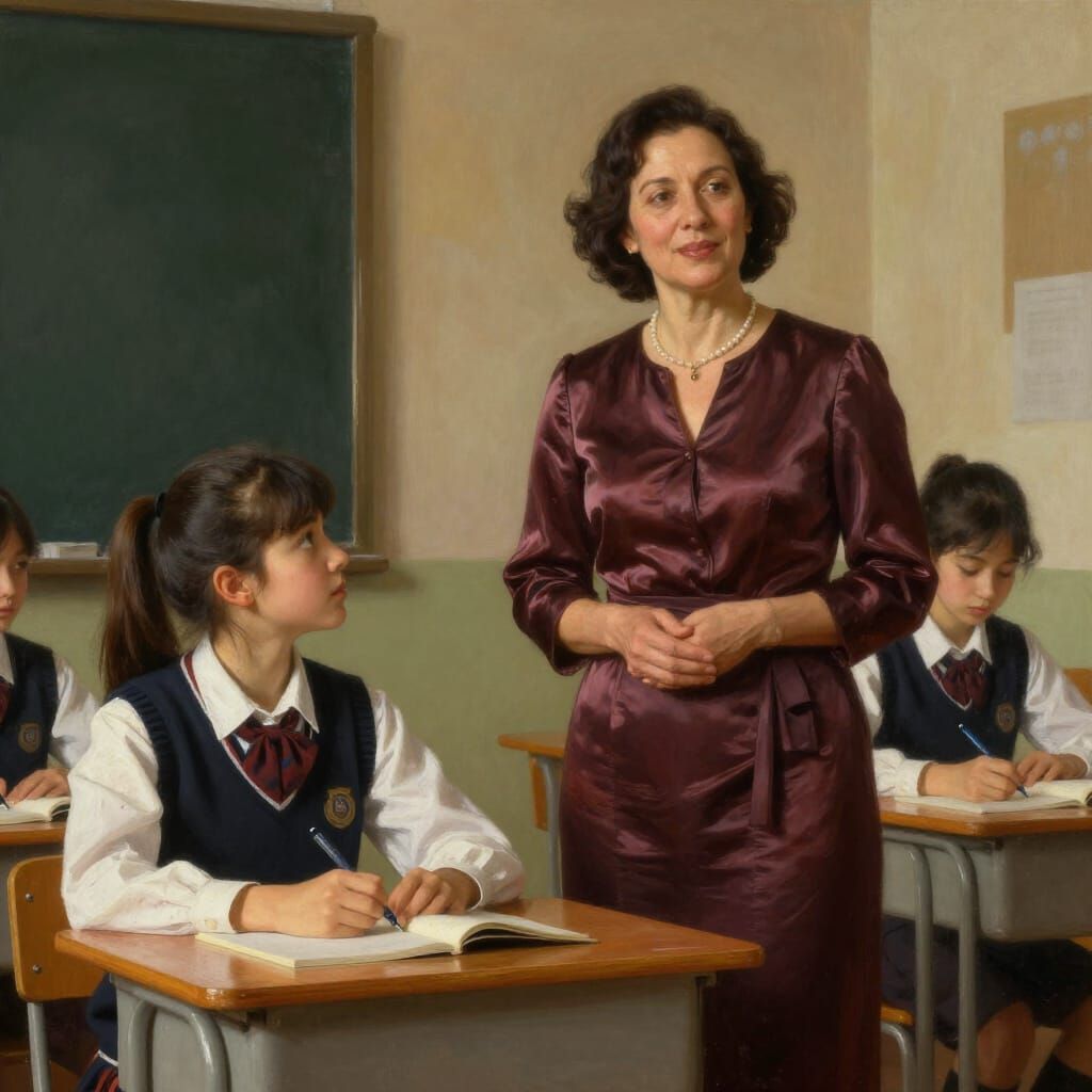 Teacher and Student in Dramatic Classroom Scene