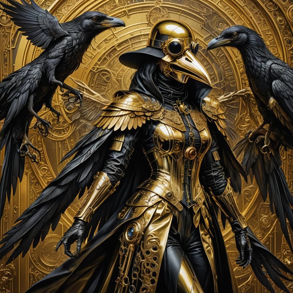 Cyberpunk Raven Winged Plague Doctor Concept Art