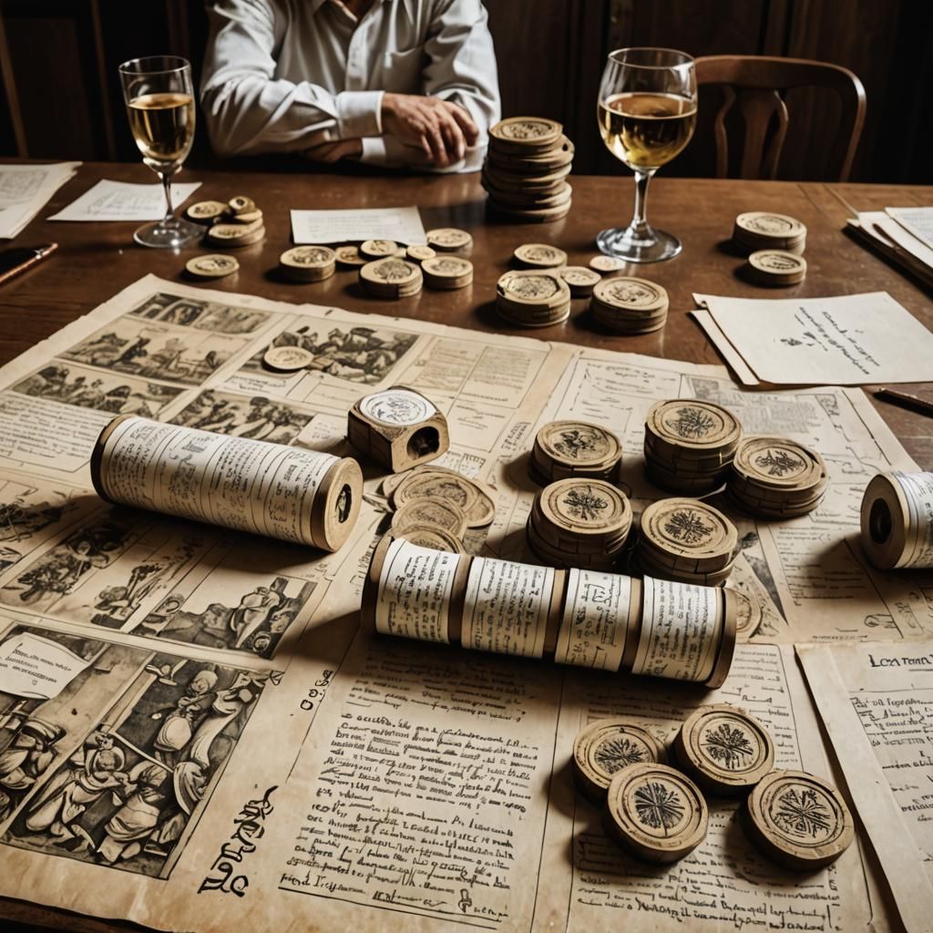 Detailed Castle Drawing on Open Scroll