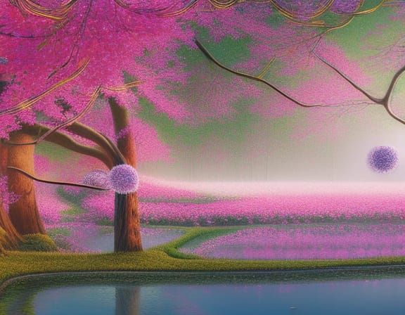 Surreal Cherry Blossom Fractal Network in Octane Render