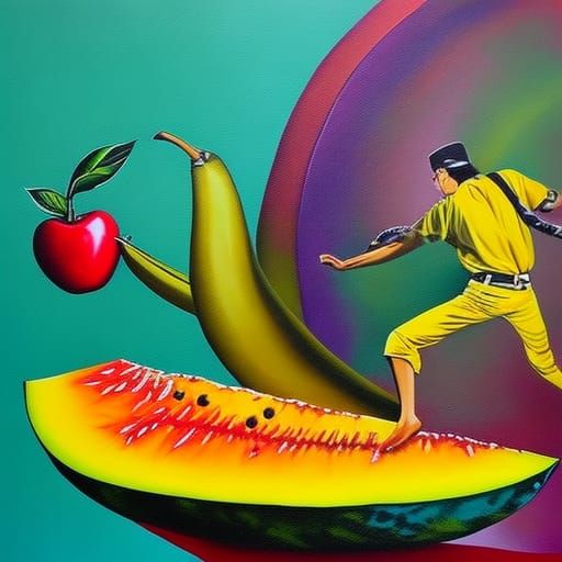 Dancing Banana and Apple in Graffiti Art Style
