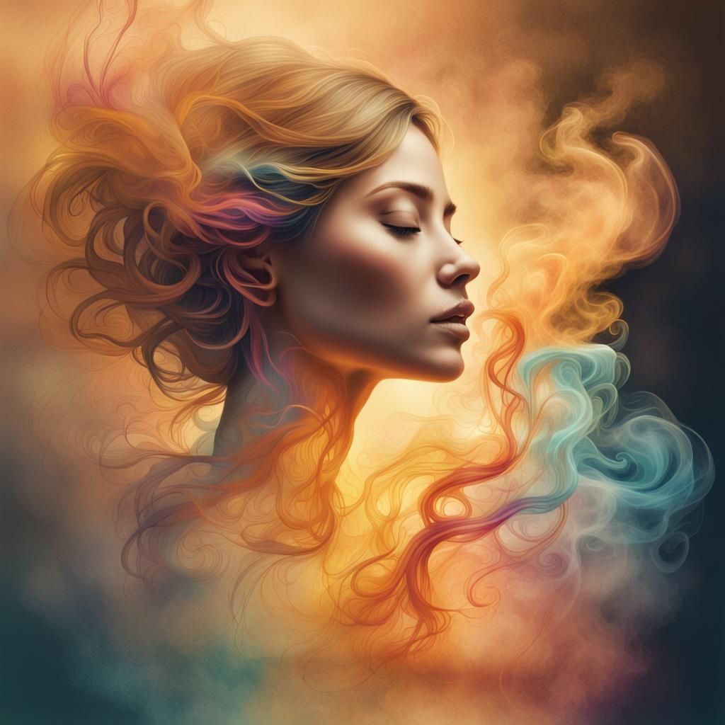Dreamlike Woman's Silhouette in Psychedelic Smoke
