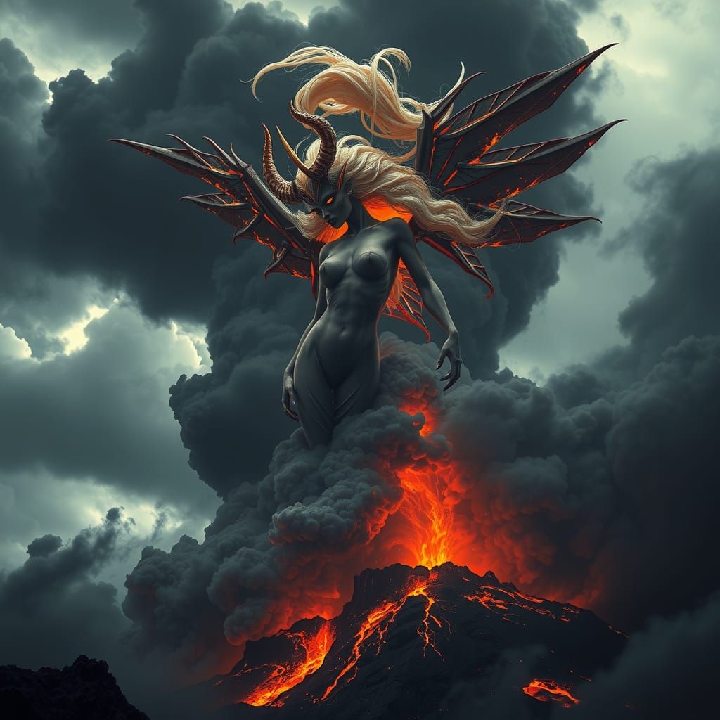 Volcano Eruption Creates Winged Demon in Beksiński Style