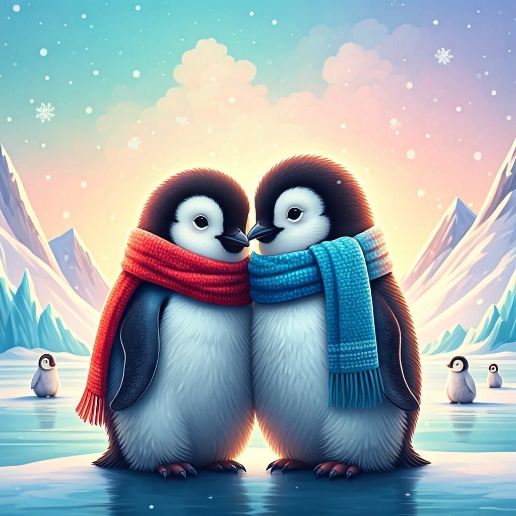 Penguins in Winter Wonderland