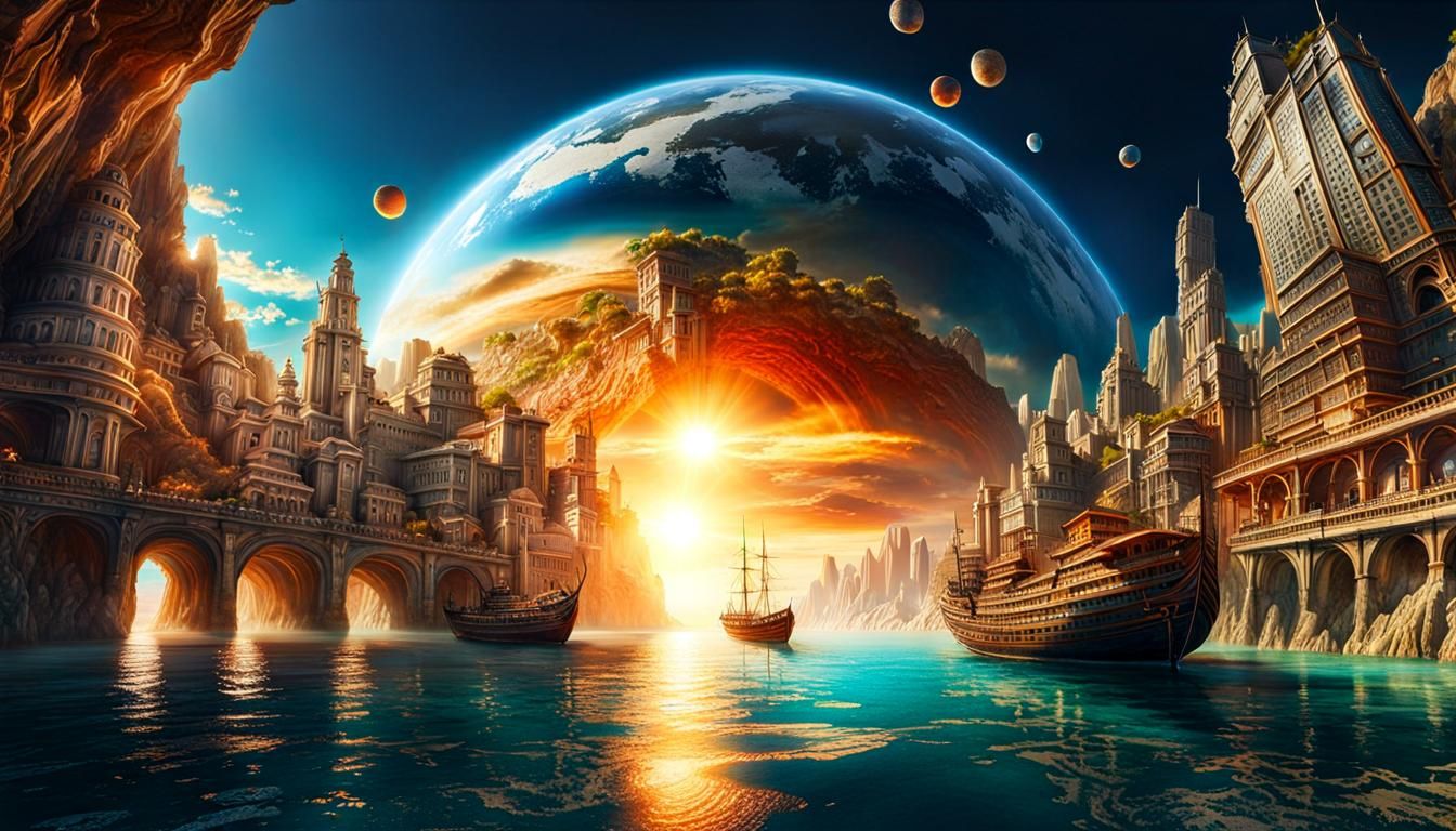 Hyperrealistic City by the Sea in Earth's Core