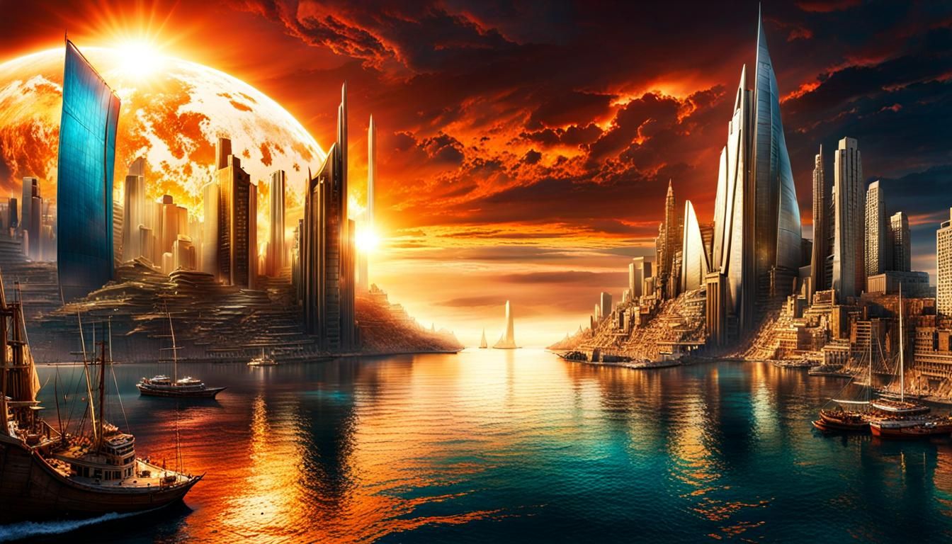 Hyperrealistic City by Sea in Earth's Core