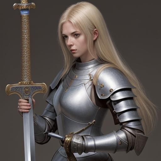 Medieval Female Knight with Sword and Bible