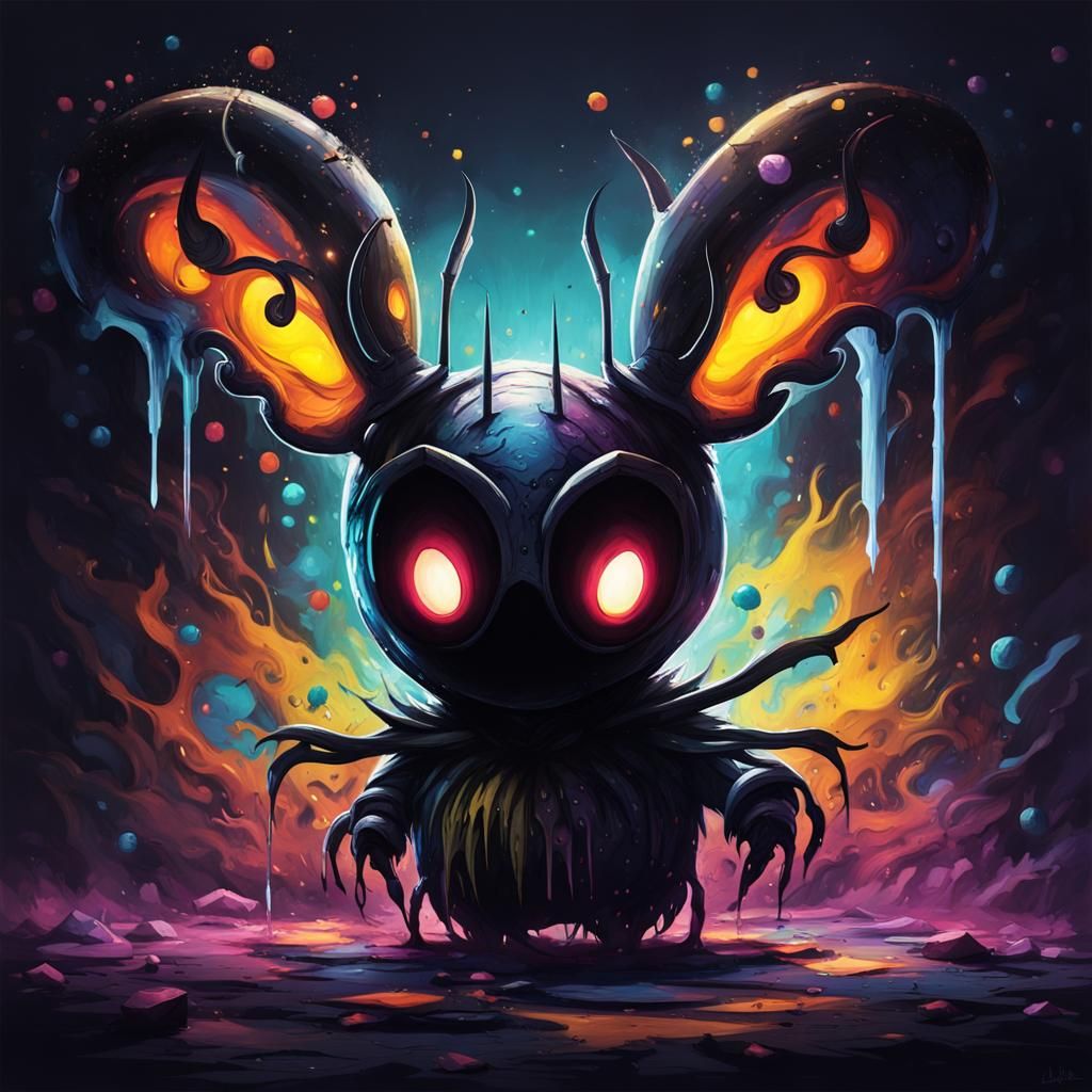 Hollow Knight Hornet with Glowing Eyes in Graffiti Art