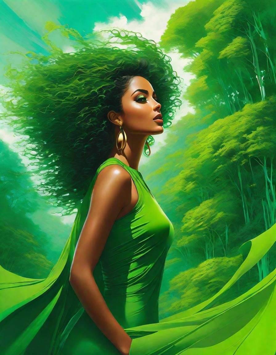 Green Portrait of a Caribbean Woman in Splash Art