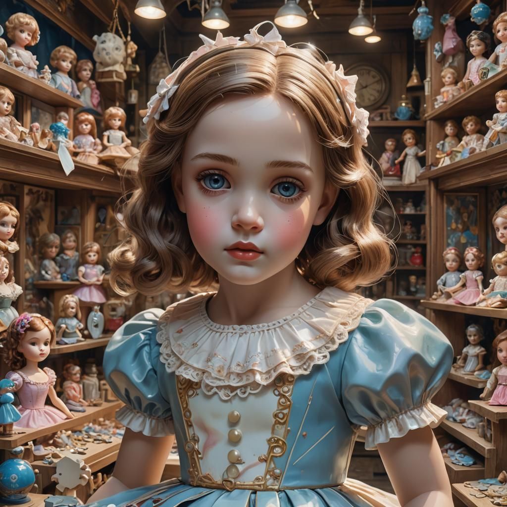 Porcelain Doll in Jigsaw Puzzle Style