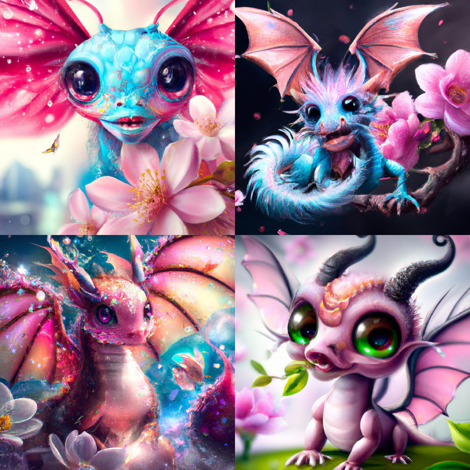 Hyperrealistic Chibi Dragon in Cherry Blossom Garden