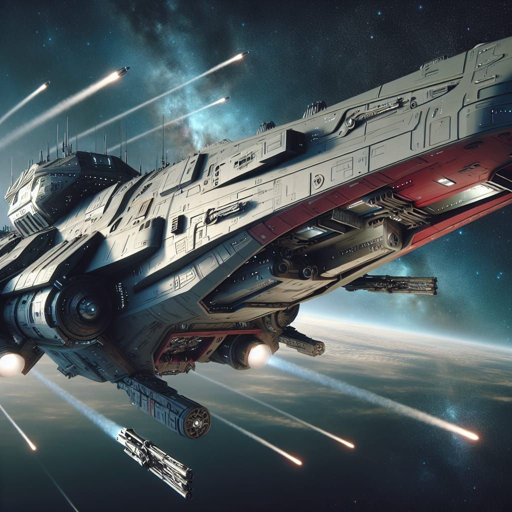Futuristic Spaceship Warship Soars Through the Cosmos