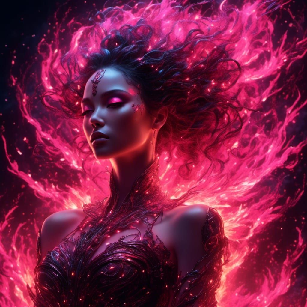 Flaming Haired Woman in Dark Fantasy Style