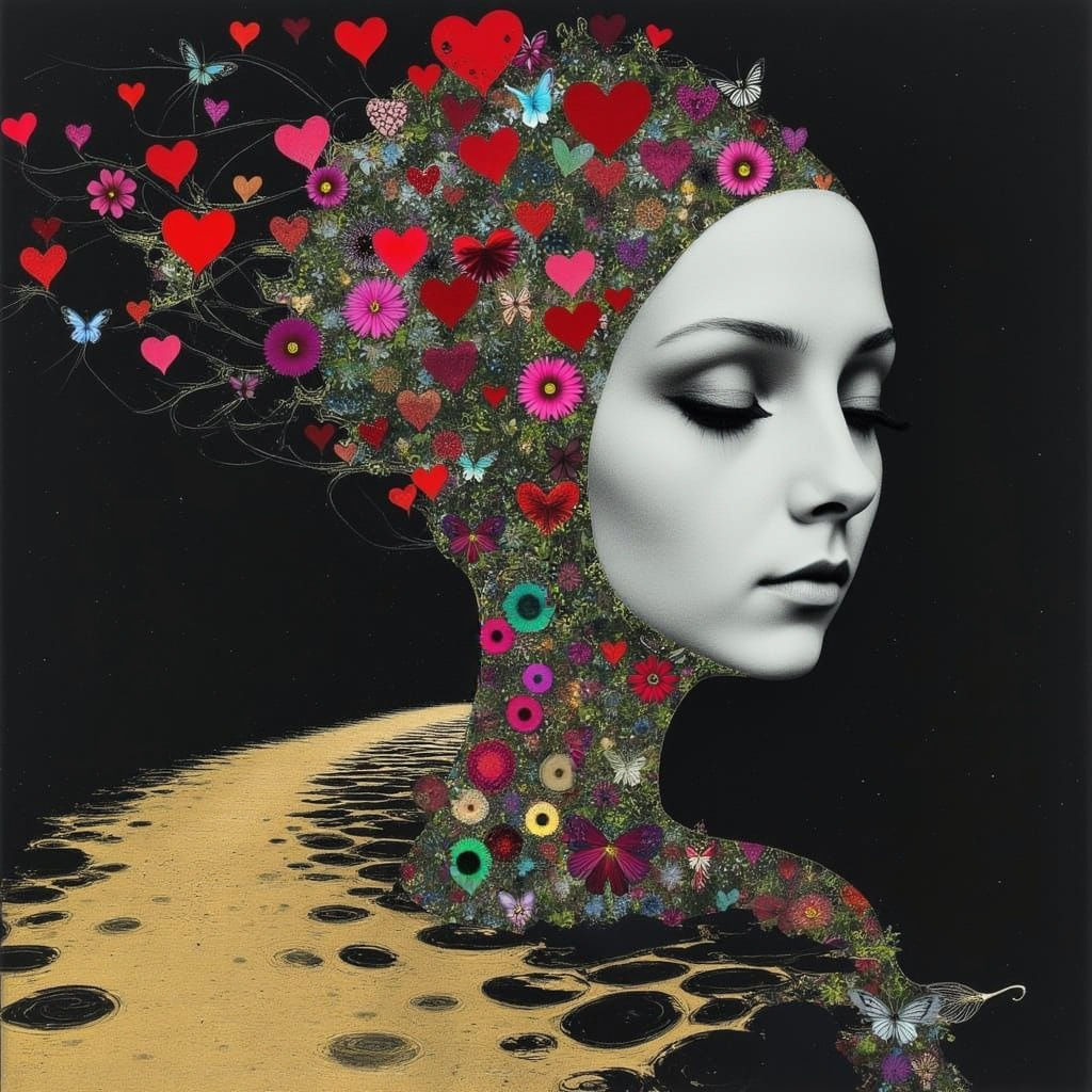 Abstract Woman Swims in Dark River with Golden Wake