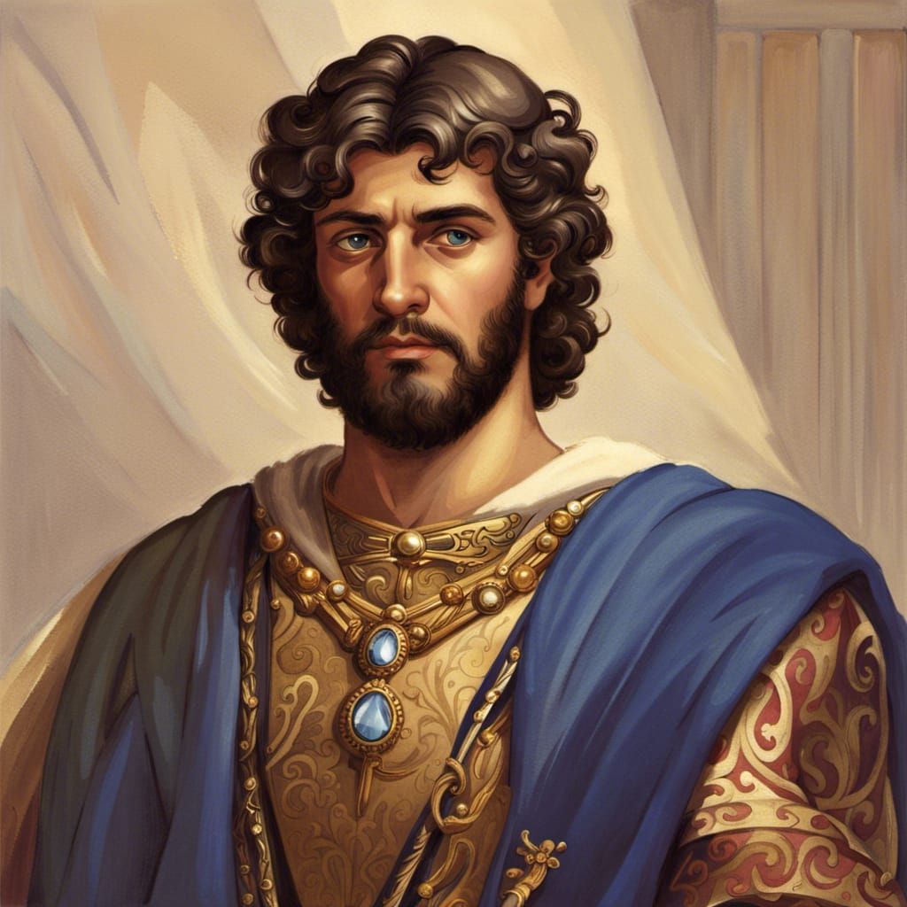 Aristocratic Byzantine Emperor Portrait with Greco Roman Sty...