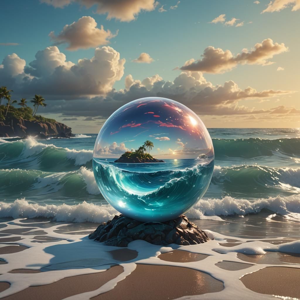 Glass Orb on Hawaiian Ocean: Fantasy Concept Art