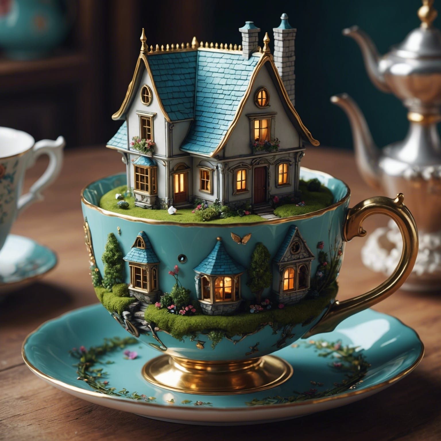 Teacup House: Surreal Isometric 3D Fantasy Render