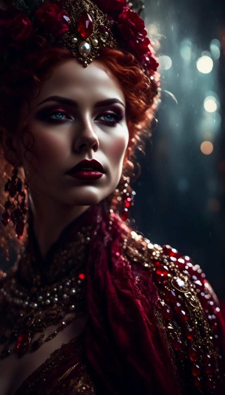 Pearl and Ruby Covered Lady: Fantasy Portrait