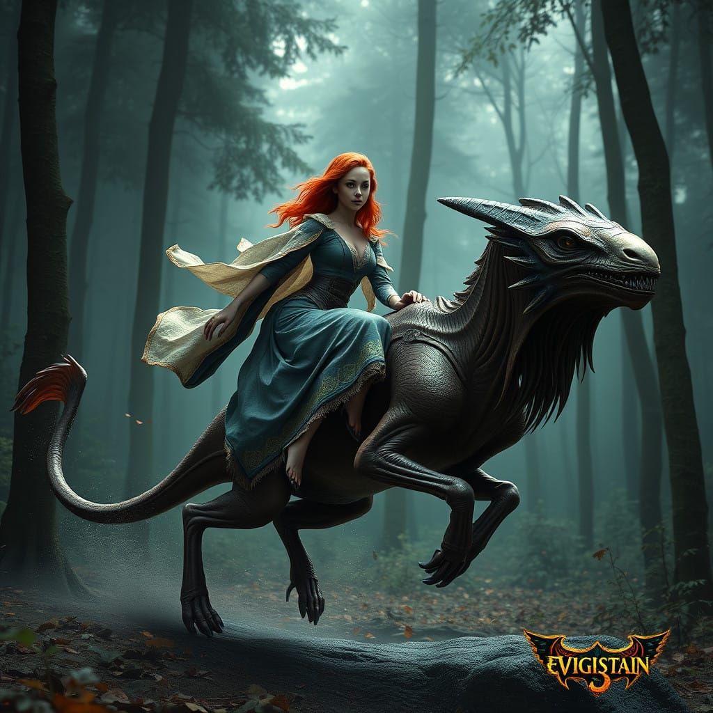 Ethereal Victorian Lady Rides Majestic Red-Haired Beast in F...