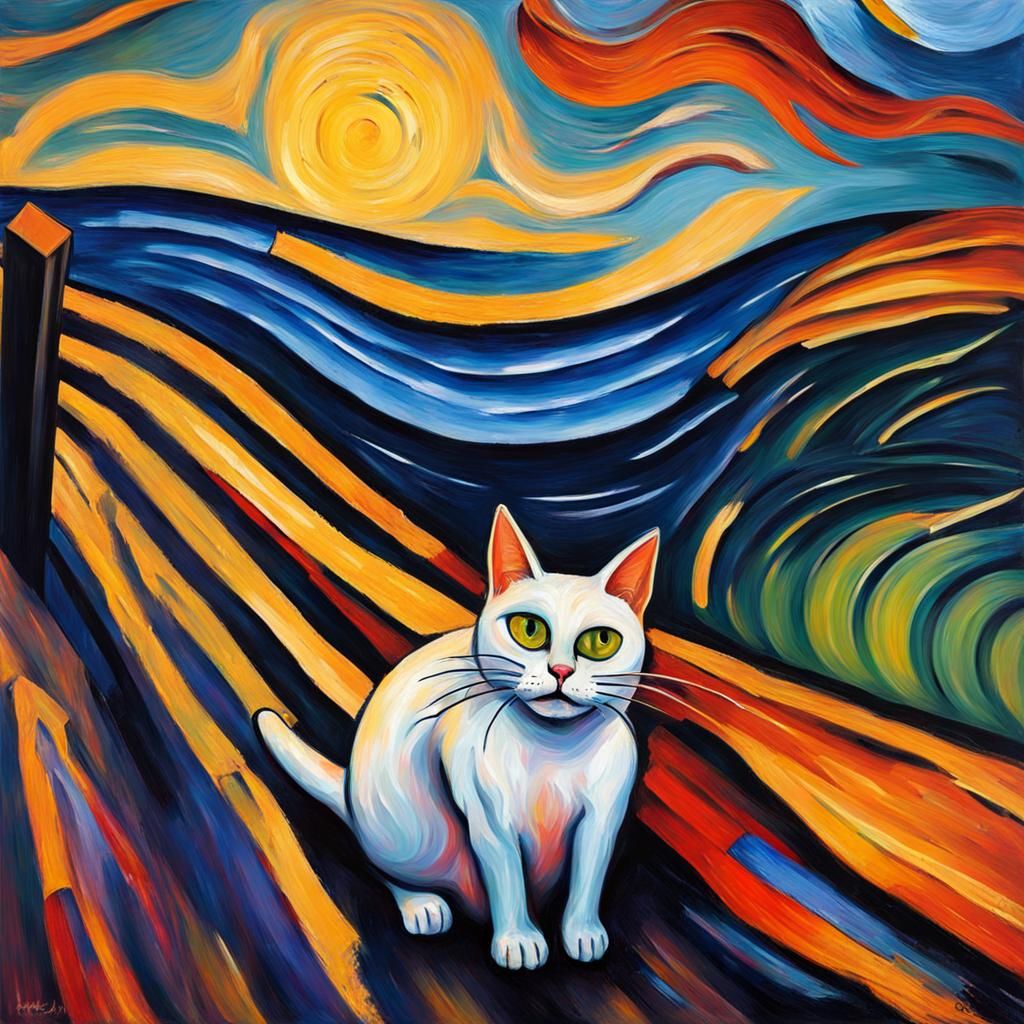 Expressionist Cat Scream in Neo-Impressionist Style