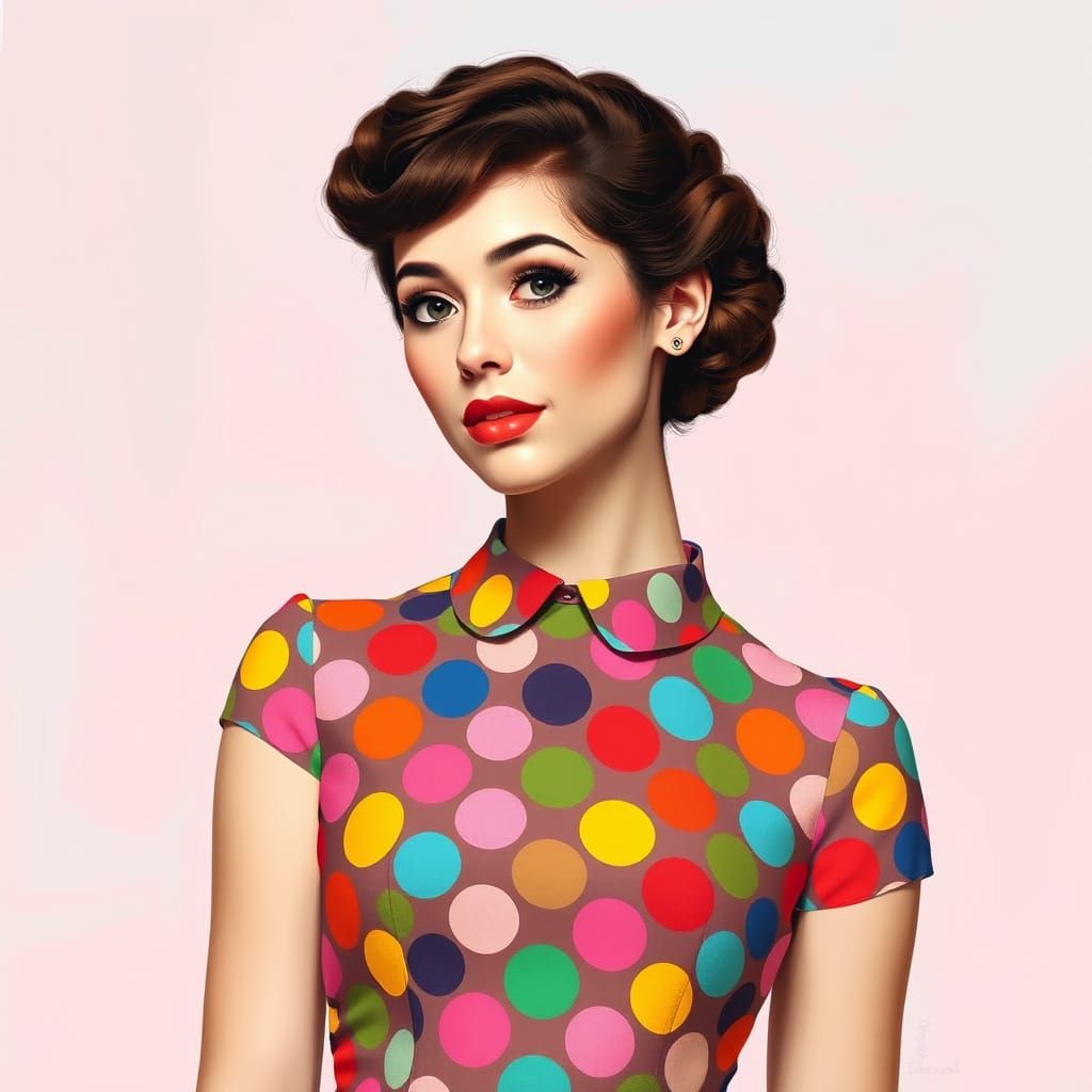 Retro Polka Dot Dress in Vibrant Digital Art