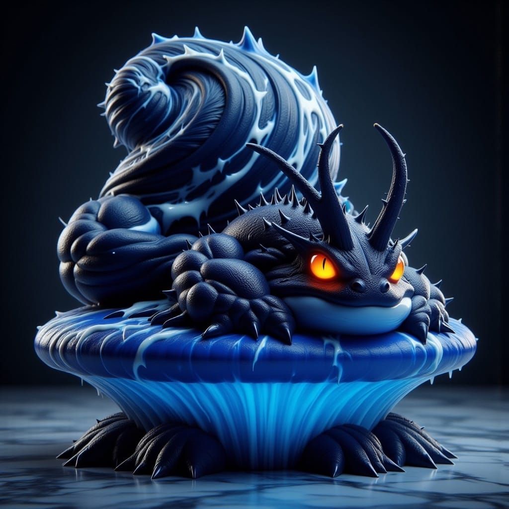 Chibi Dragon Resting on Bioluminescent Mushroom