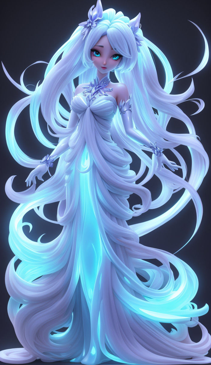 Anime Ghost Girl in Dark Black Light Art